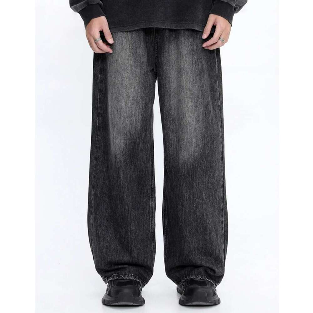 Washed Distressed Autumn Winter Jeans Mens Casual Wide Leg High Street Loose Straight-Leg Pants Men