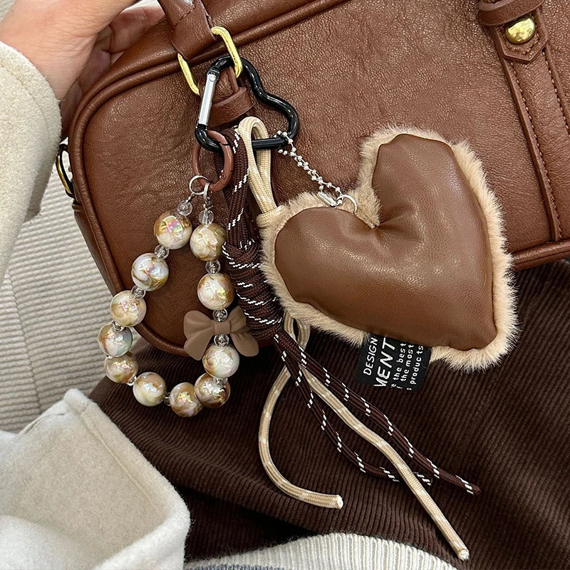 Heart shaped leather plush silicone rope chain key pendant womens charm bag couple ring childrens toy 250408