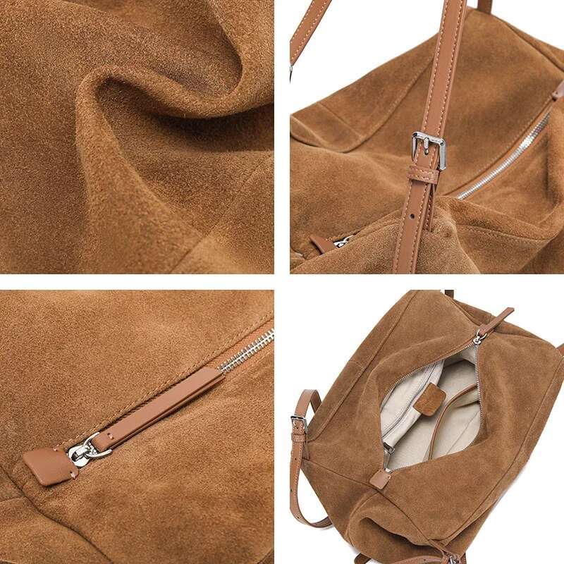 Women's Suede Cow Genuine Leather Shoulder Bags Ladies Soft Cowhide Crossbody Bag Female Design Lazy Commuting Handbag