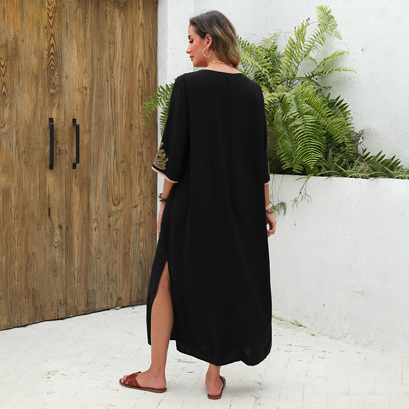 Cotton embroidered beach robe style vacation dress bikini swimsuit outerwear womens dress
