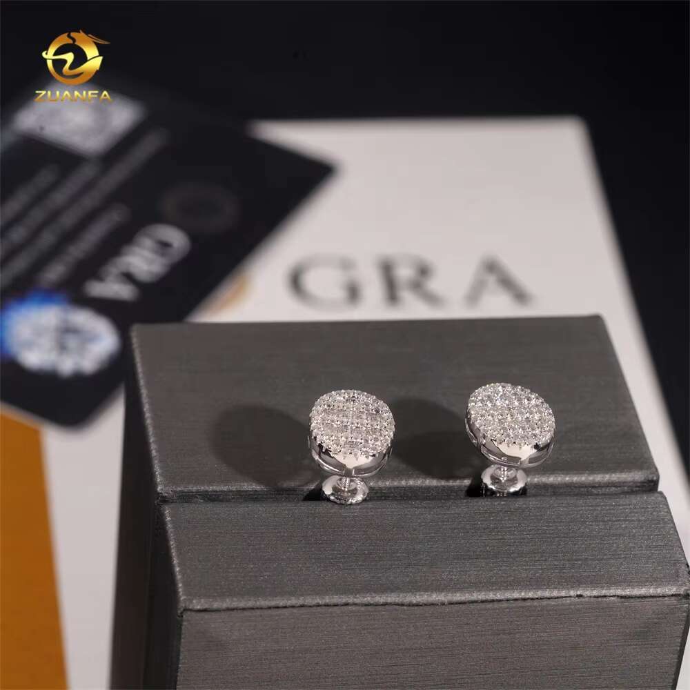 Ready to Ship GRA Certificate Iced Out Diamond Oval Shape 925 Silver Screw Back Men Moissanite Hip Hop Earrings