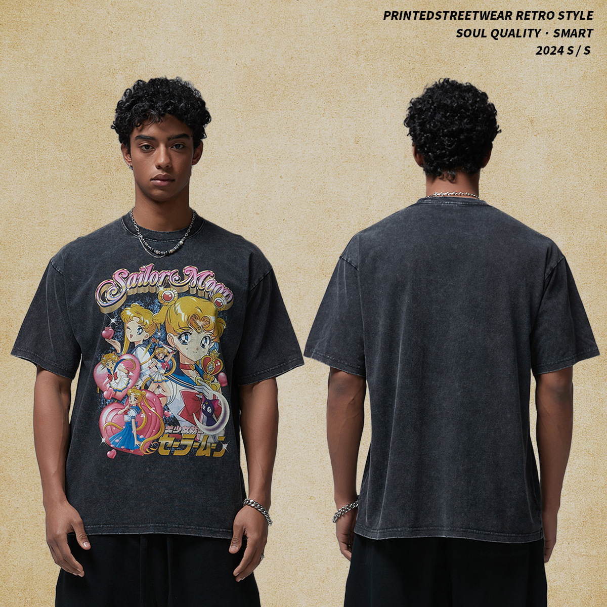 Wear | Cartoon American Trendy Brand Washed for Men, Loose and Casual, Made Old Men's Short sleeved T-shirt