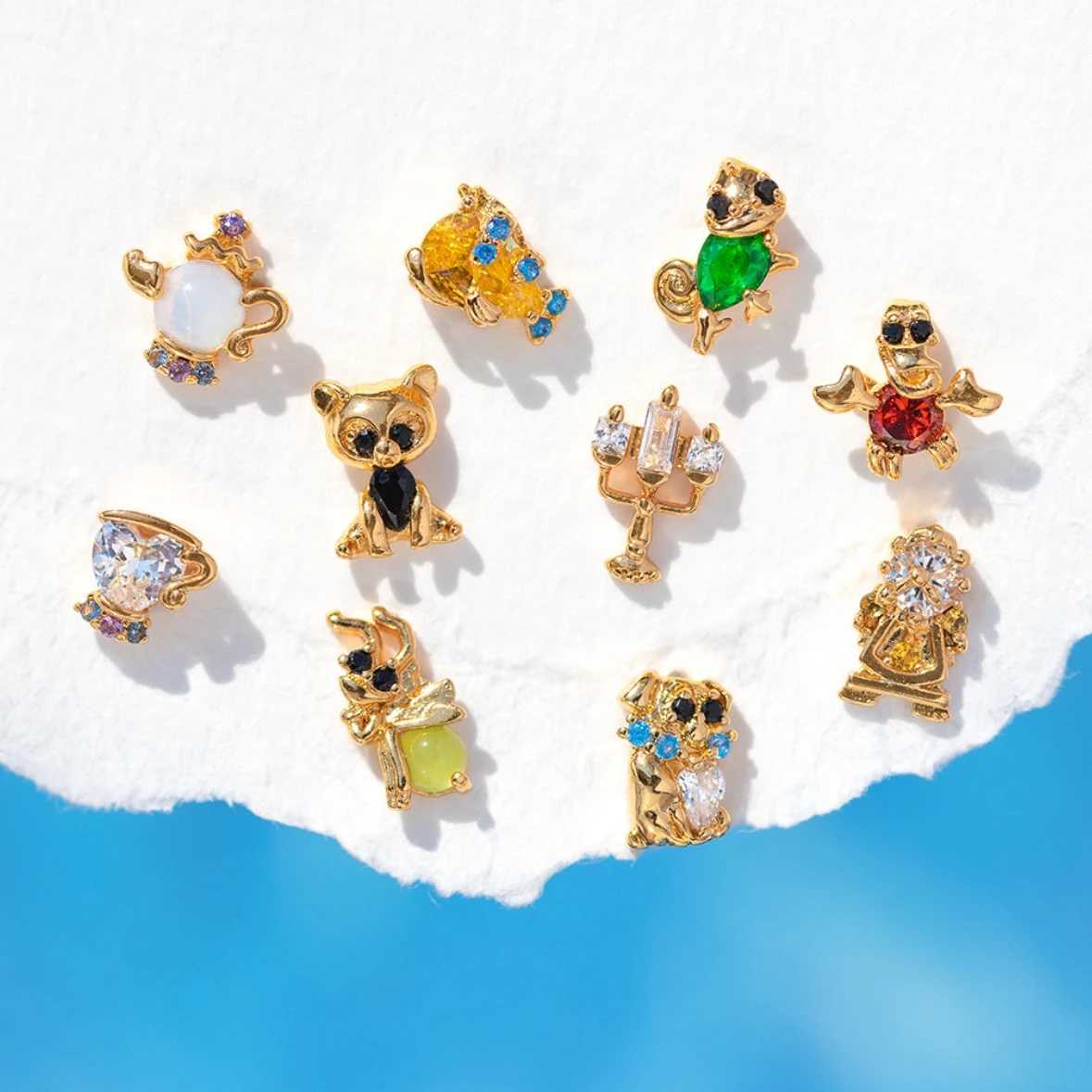 New ins Cute Cartoon Princess Earrings Set For Women Girl Fashion Vintage Colorful Zircon Stud Earring Wholesale Jewelry Gift Z250408