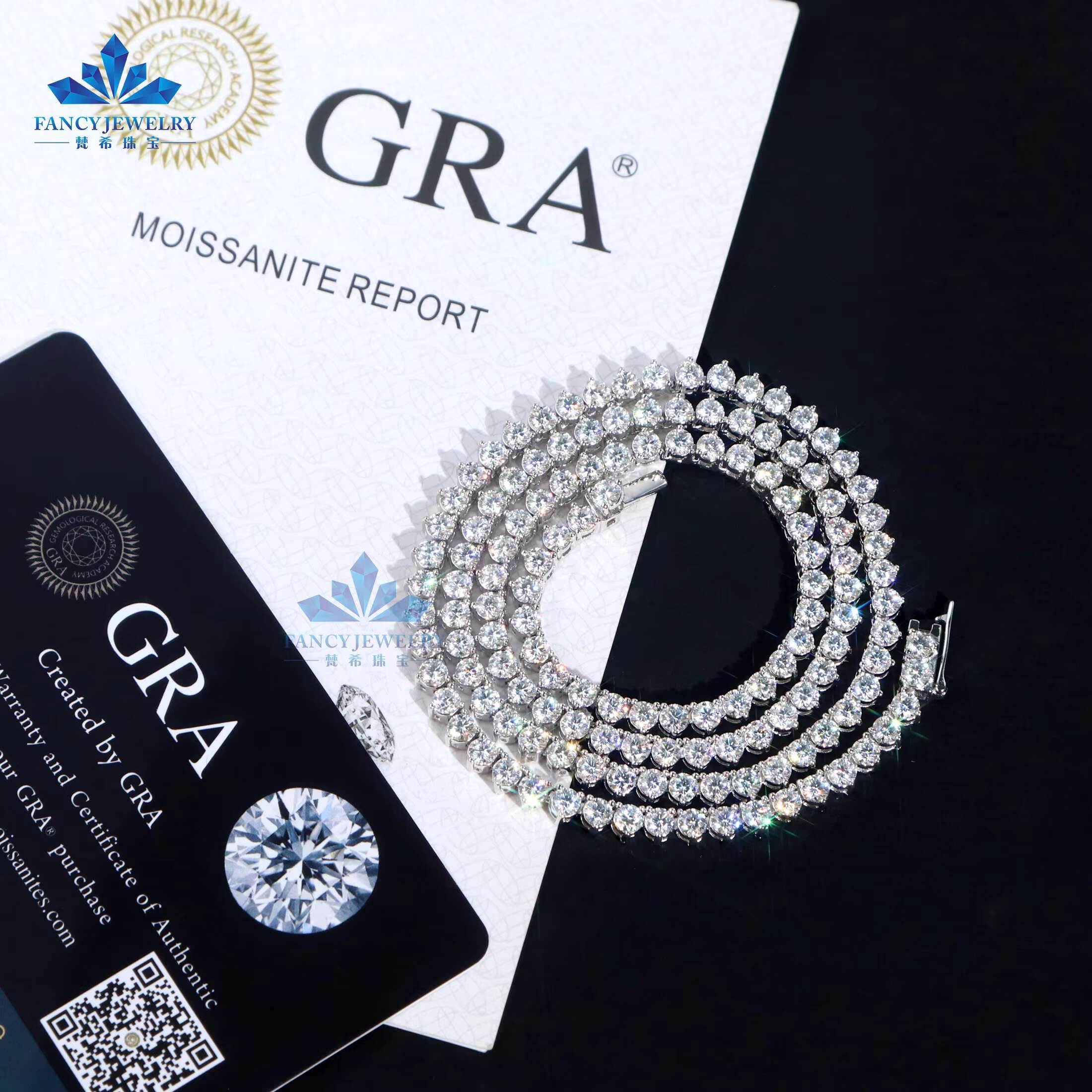 Hip Hop Necklace Pass Diamond Tester 3mm GRA VVS Moissanite Iced Out Tennis Chain 3Prong Mossanite Tennis Link Chain