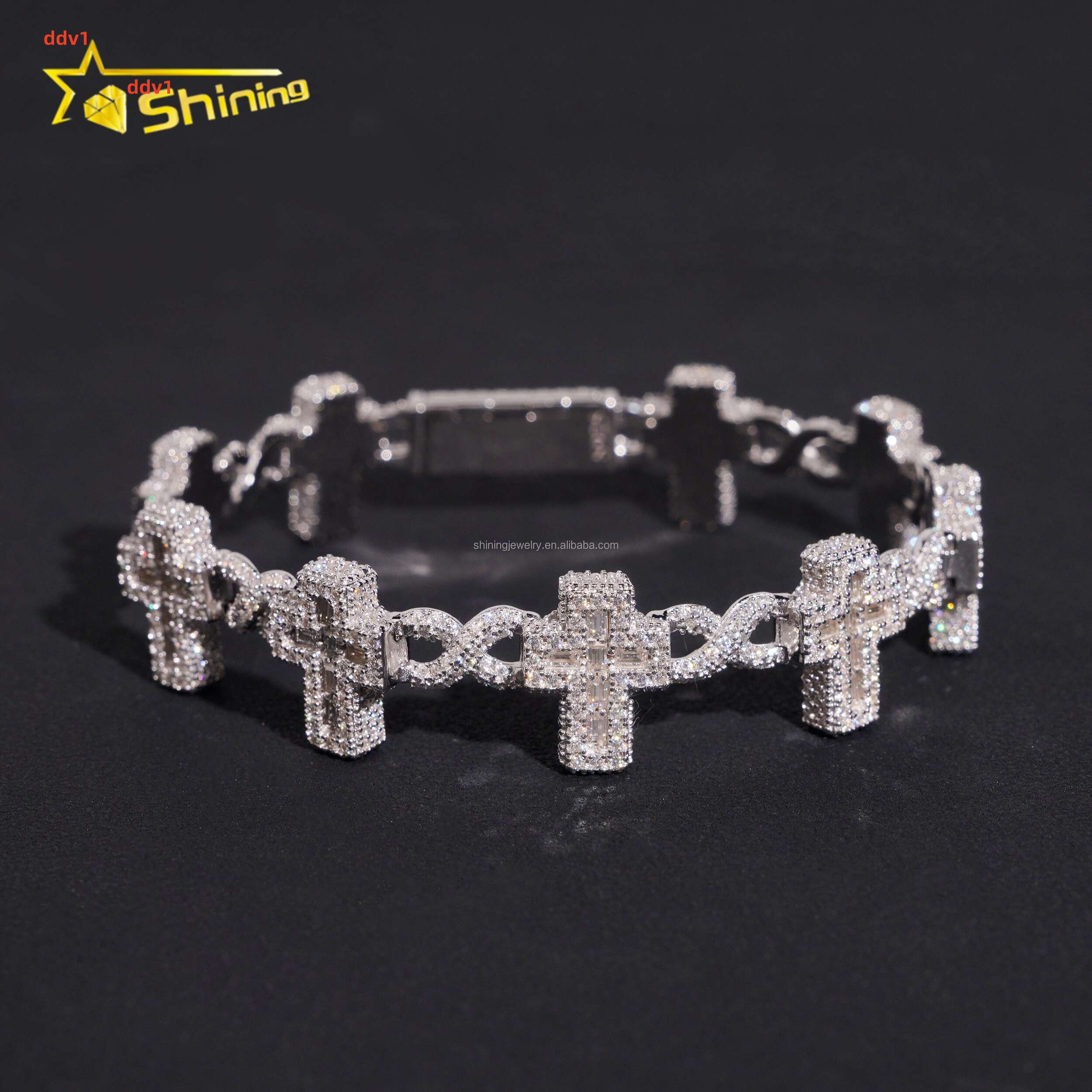 Pass Diamond Tester Fire Jewelry Rapper Hip Hop FL Moissanite Iced Out GRA Certificate S925 Silver Cross Infinity Bracelet