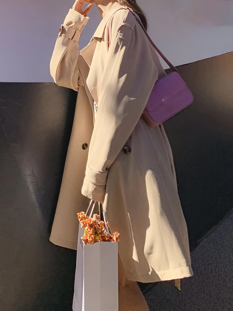 Womens khaki back pleated plus size elegant trench lapel long sleeved windproof fashion trend spring and autumn 1DH9716 250409