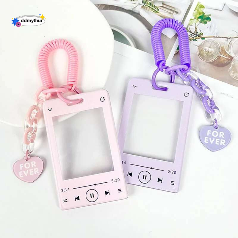 Girls Kid Bus Subway Credit Protector Kpop Photocard Shell INS Music Player ID Card Holder with Spring Rope Heart Charm ddmythur