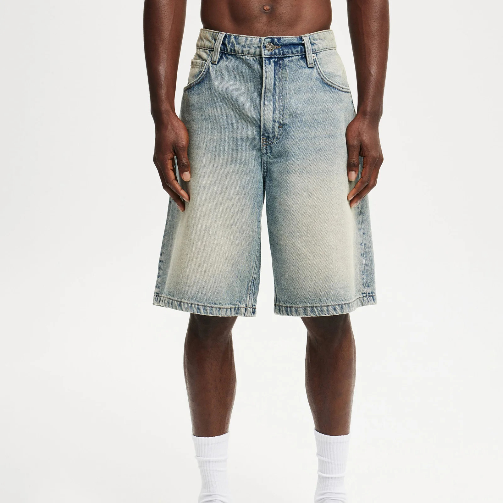 Casual Mens Knee Length Denim Shorts Fashion High Waist Loose Fit Baggy Jean Shorts for Summer Daily Streetwear 250408