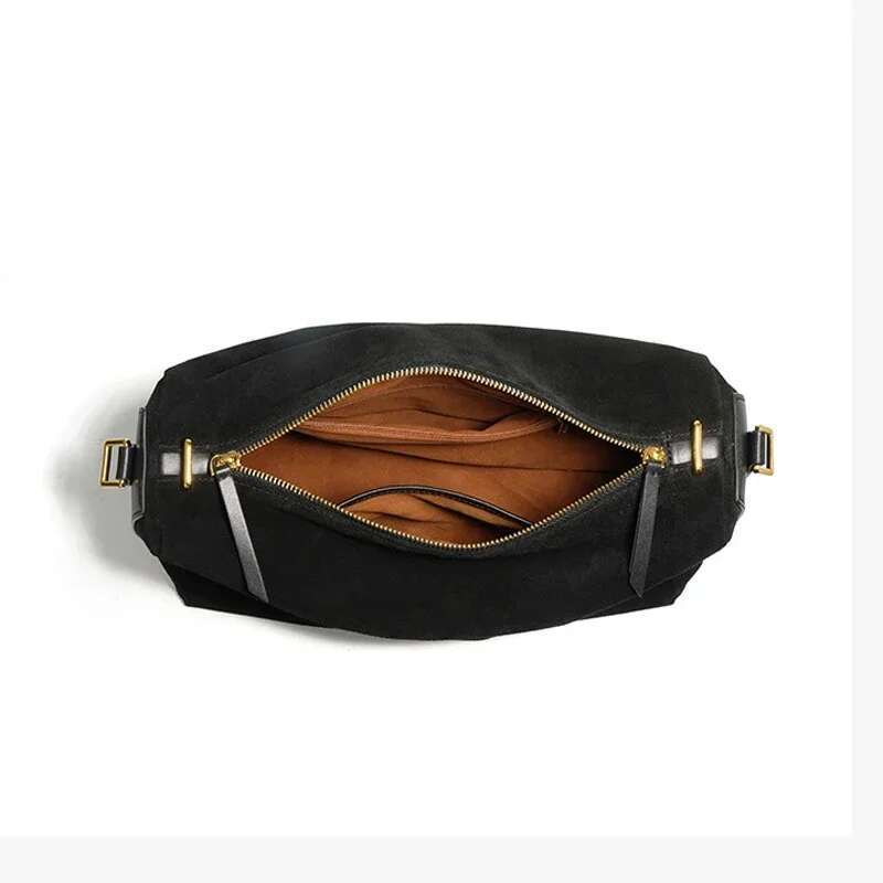 2024 Winter Matte Suede Leather Tote High-End All-Match Cowhide Pillow Shoulder For Women Chic Large Ladies Hand Bag Black