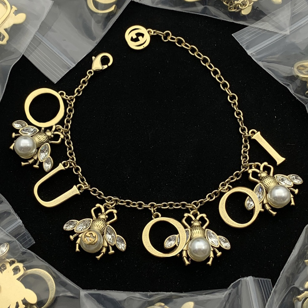 Pearl chains crystal bracelet chunky chain for women men copper charm designer letter bracelet fashion fine jewelry women girl's birthday gift daily outfit