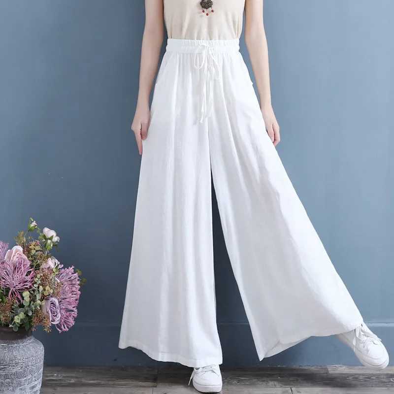Womens Summer Retro Cotton Linen Pants Palazzo 2024 Spring Casual Loose Wide Leg Pants Shorts 6XL 7XLXJ250403