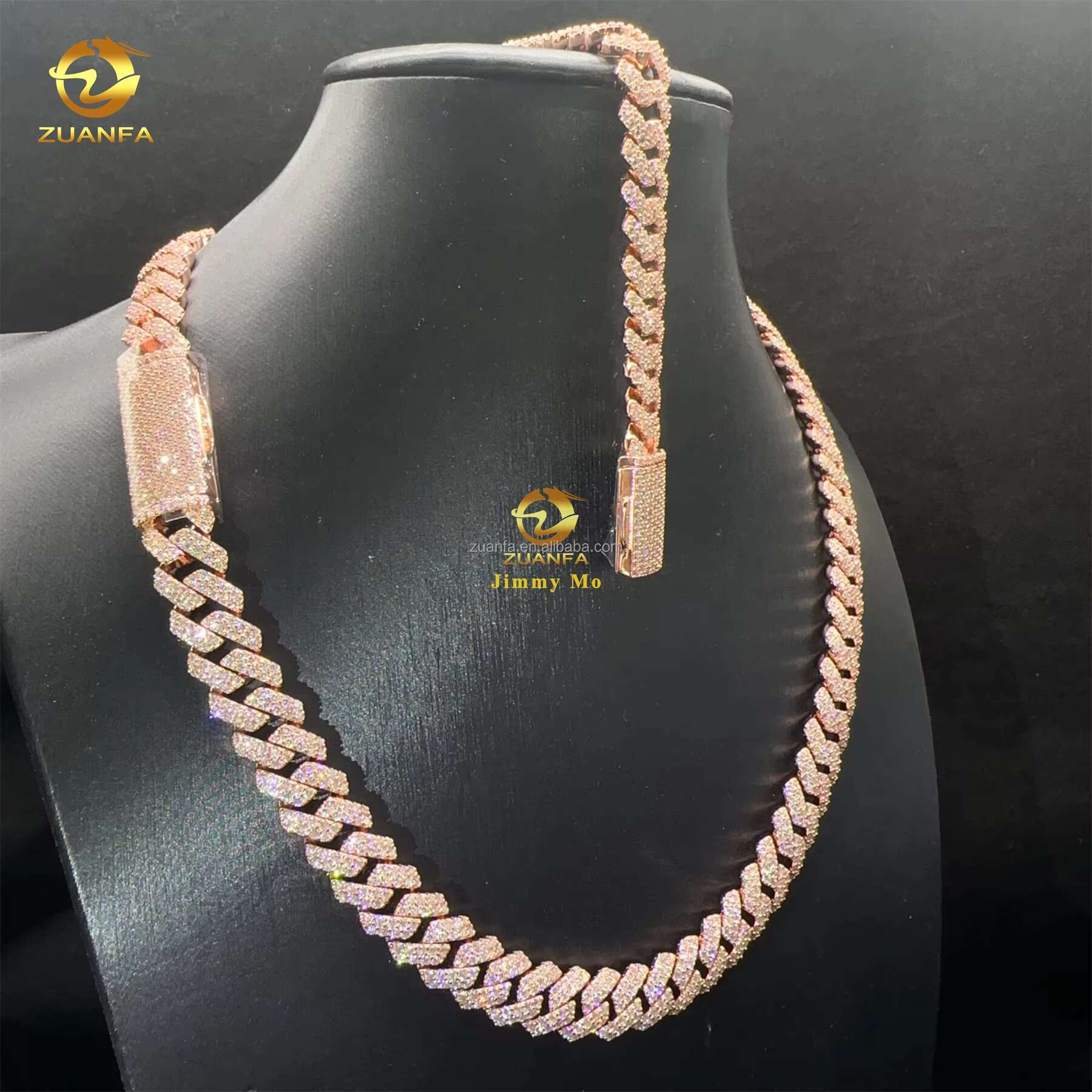 Customized Rose Gold Plated Box 925 Solid Silver 12mm Two Rows Iced Out Hip Hop VVS1 Moissanite Miami Cuban Link Chain