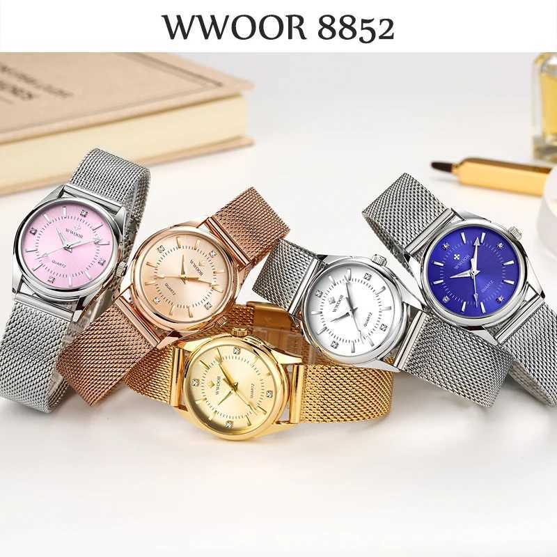 WWOOR Luxury Brand Dress Gold Watch Womens Elegant Diamond Quartz Watch Womens Steel Mesh Watch Zegarek DamskiXJ250408