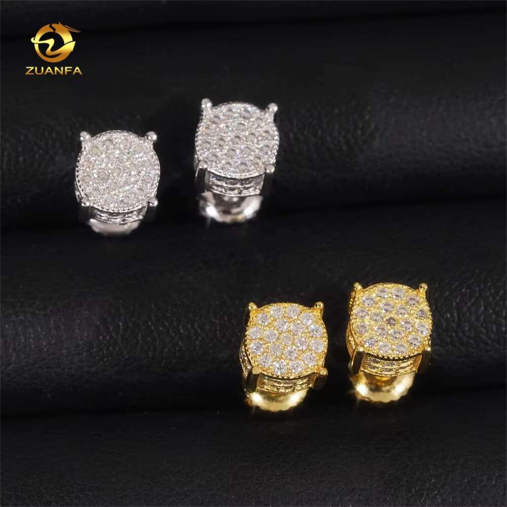 Hip Hop Style Gold Plated Round Style 925 Silver Iced Out VVS Moissanite Stud Earrings for Men