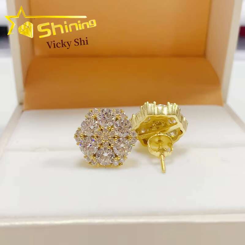 Fine Jewelry Screw Back Flower Shape Stud Earrings Pass Diamond Tester 925 Silver Women Moissanite Earrings