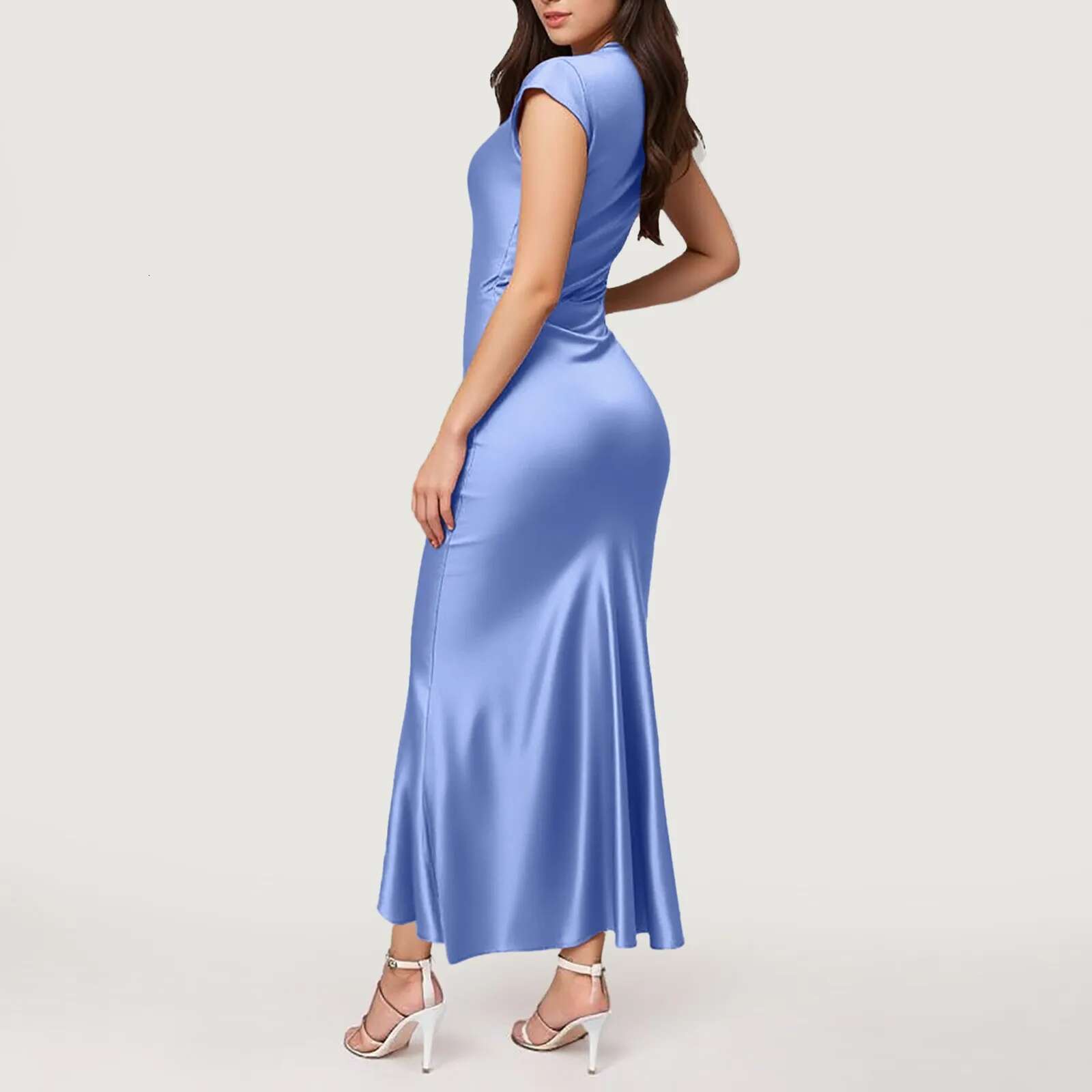 Dongdumaoyi Womens Summer Satin Dress V Neck Backless Maxi Elegant Midi Dresses Wedding Guest Long Evening Female Clothing