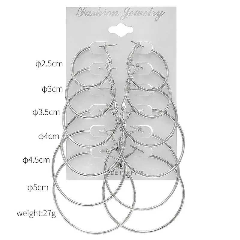 6Pairs Punk Big Circle Hoop Earrings Set for Women Girls Steampunk Ear Clip Punk Style Earring Ear Ring Wedding Jewelry Gift Z250408