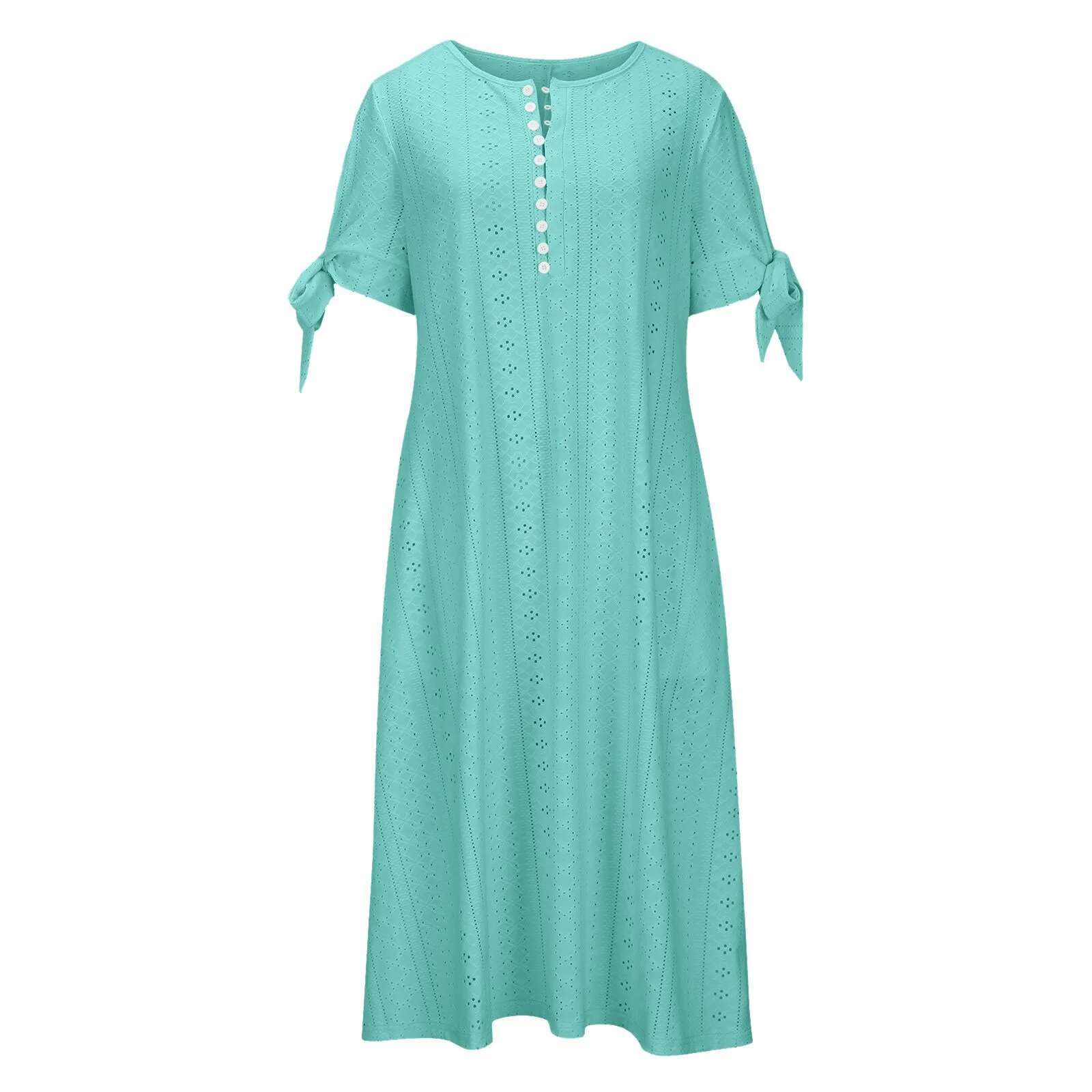Dongdumaoyi Summer New Women S Dress With Hollow Out V Neck Lace Bow Tie Chic Elegant Long Dresses Pullover High Waist Green Beach Vestidos