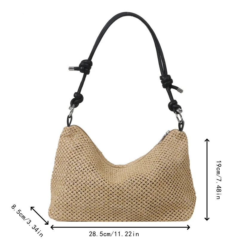 Knitted patchwork bag casual shoulder beach handbag 250408