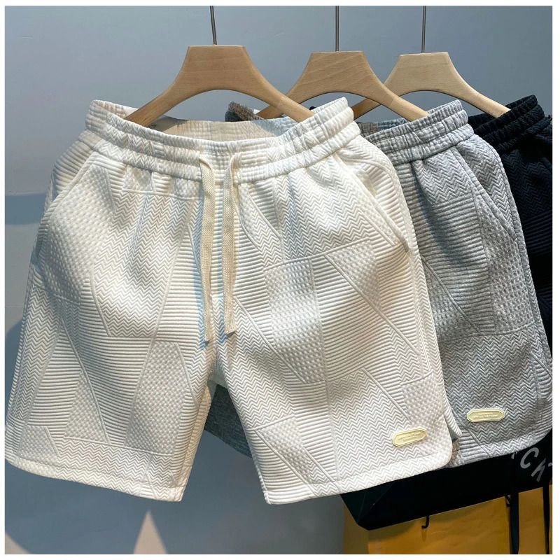 Mens summer running shorts casual jogging wave pattern solid color brushed loose dry gym 250409