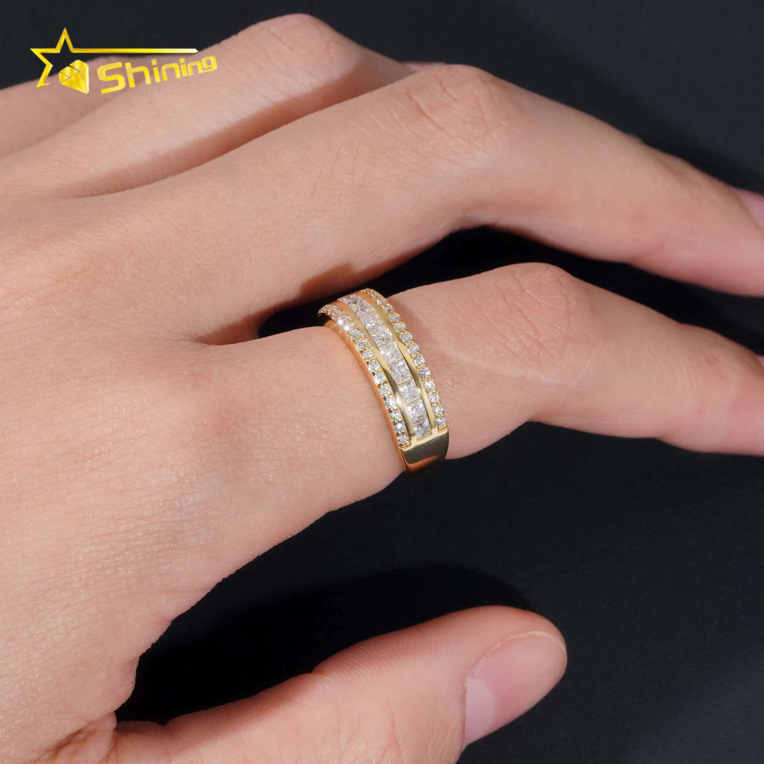 New Design Pass Diamond Tester 925 Silver VVS Moissanite Ring Gold Plated Iced Out Diamond Men Hip Hop Rings
