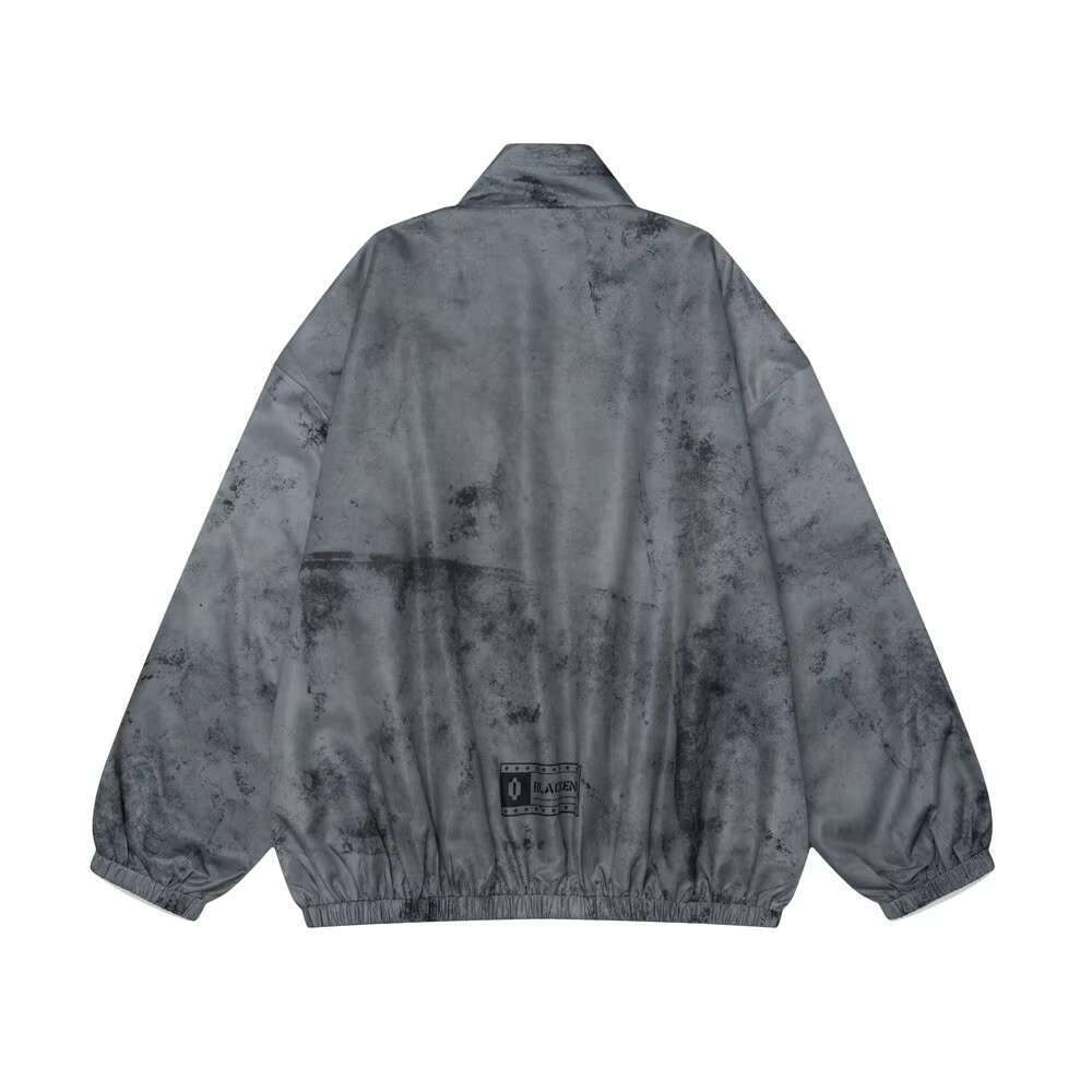 Letter Print Stand Collar Jacket Mens High Street Autumn Winter Long Sleeve Loose Zipper Fly Outerwear Men