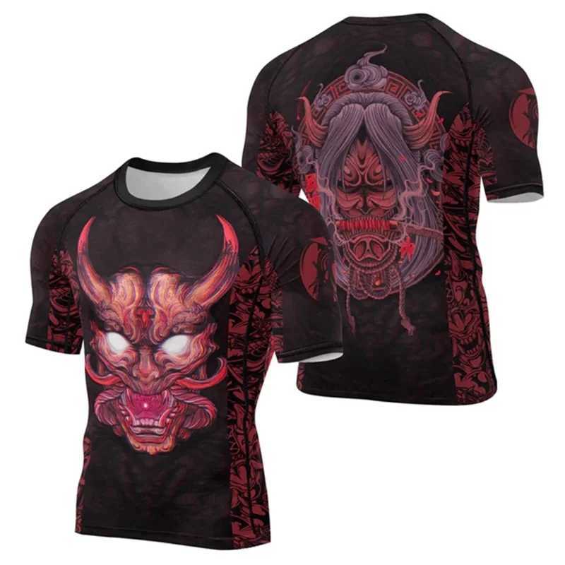 Samurai Mens T-shirt Harajuku 3D Printed Musashi Samurai Short Sleeve Fashion Street Hip Hop Mens Tight T-shirtXJ250409