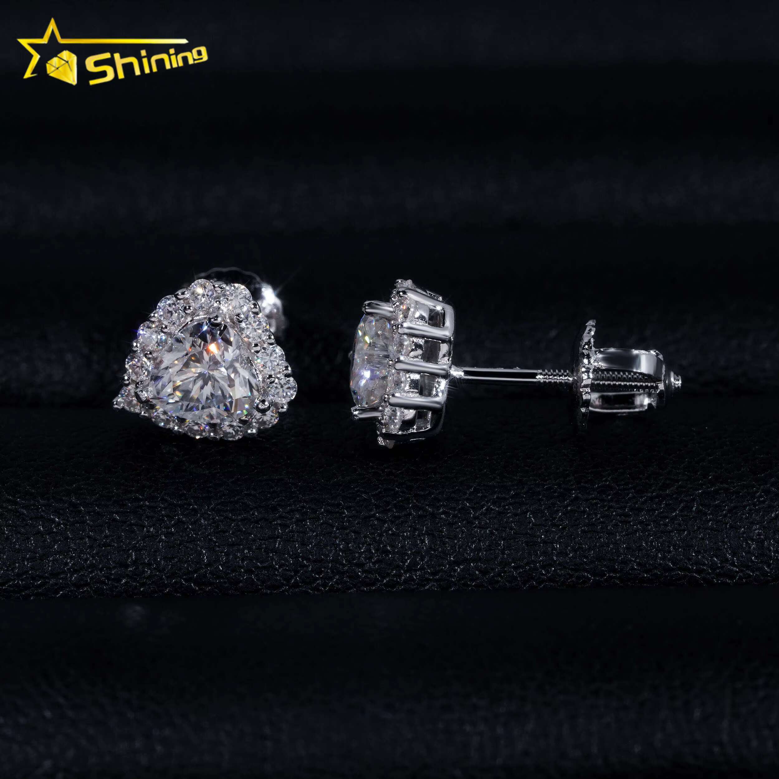 Hip Hop Jewelry Pass Tester GRA Certified Stocks Brilliant Diamond 925 Sterling Silver Moissanite Stud Earrings Heart Earrings