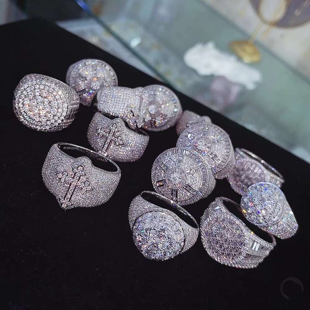 Yu Ying Custom Hip Hop Dollar Style Iced Out Moissanite Ring Real Gold Plated 925 Sterling Silver Cuban Rings Men Jewelry