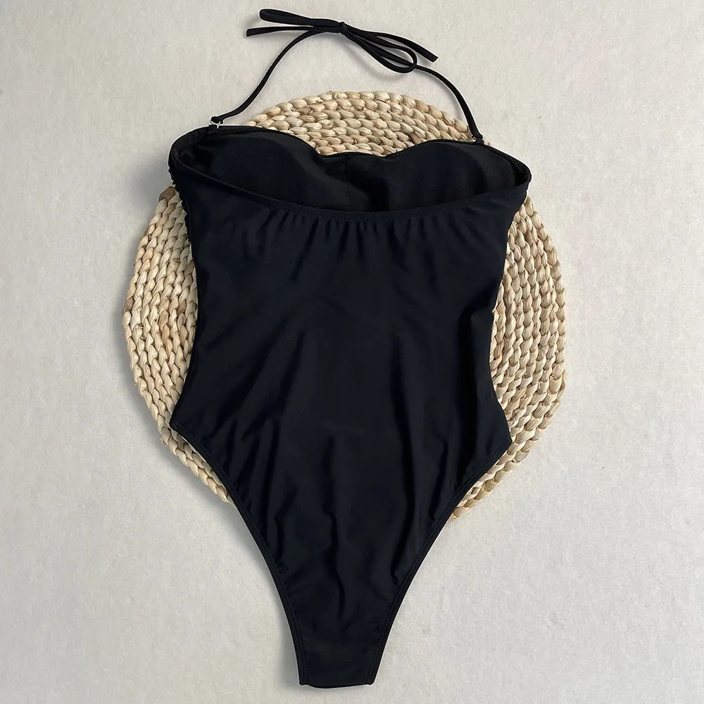 One piece swimsuit womens 2color sexy metal ring cut Bandeau long leg bathroom 250409