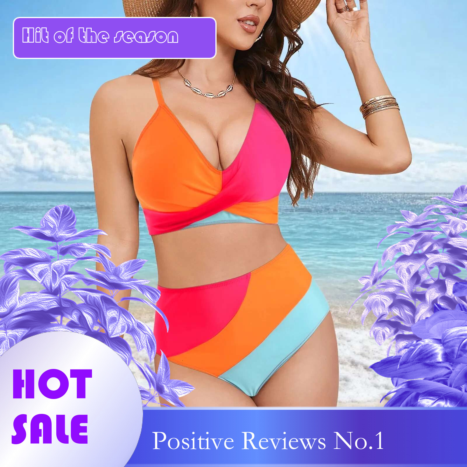 Dongdumaoyi Womens High Waisted Bikini Sets Fashion Casual Color Block Coverage Separate Two Piece Swimwear Bra Backless Vest Swimsuits