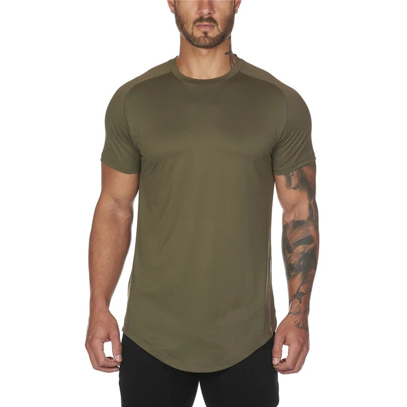 Mesh T-shirt Clothing Tight Fitness Mens Summer Top T-shirt Mens Solid Quick Drying Fitness T-shirt 250402
