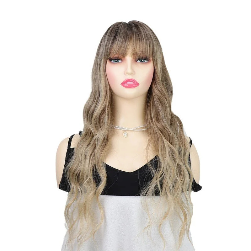 Female Curly Girl Brown Gold Human Hair Wig 250407