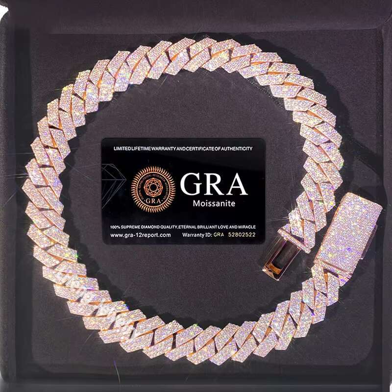 Luxury 13mm 15mm Moissanite Cuban Chain Miami VVS Miossanite Diamond Rose Gold Cuban Link Chain 925 Sterling Silver Necklaces