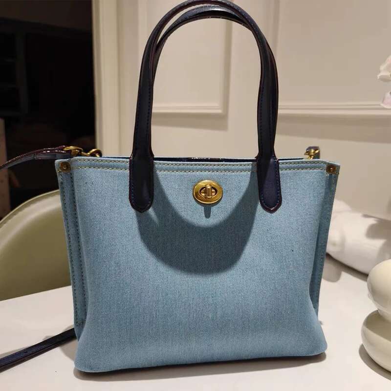 England Style Denim Small Tote Bags For Women Designer Handbags Purses 2024 New In Vintage Lock Top Handle Cloth Shoulder