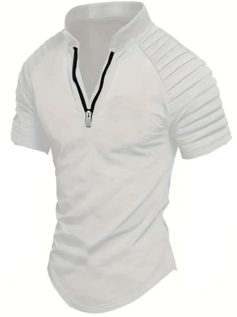 Men's POLO Shirt Spring Sports Solid Color Standing Collar Pleated Zipper Breathable Casual Summer Fashion Top Short Sleeve