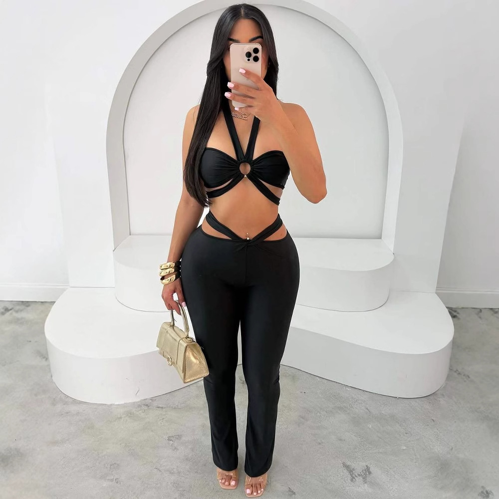 2025S Designer Women S Set New Fashion Party Solid Color Slimming Sexy Short Style Strapless Strap Top Pants Set
