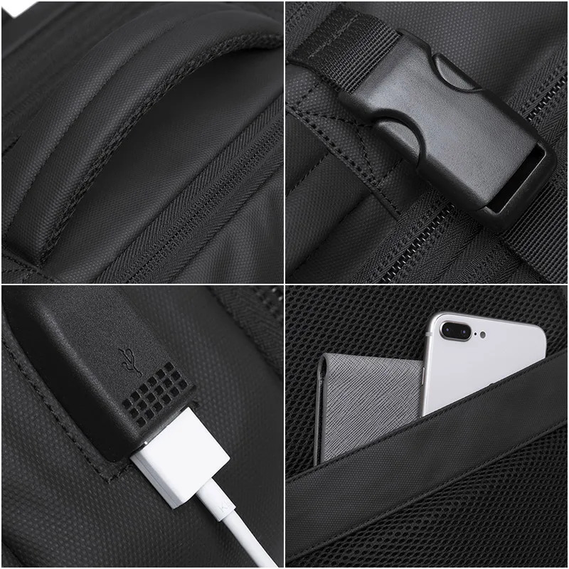 BANGE Travel Backpack Men Business Backpack School Expandable USB Bag Large Capacity 17.3 Laptop Waterproof Fashion Backpack250403