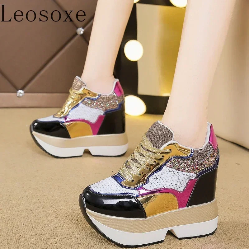 Fashion White Sneakers Womens High Platform Casual Shoes Height Increasi Leathe Shoes 10 CM Thick Sole Trainers Tennis Sports 250402