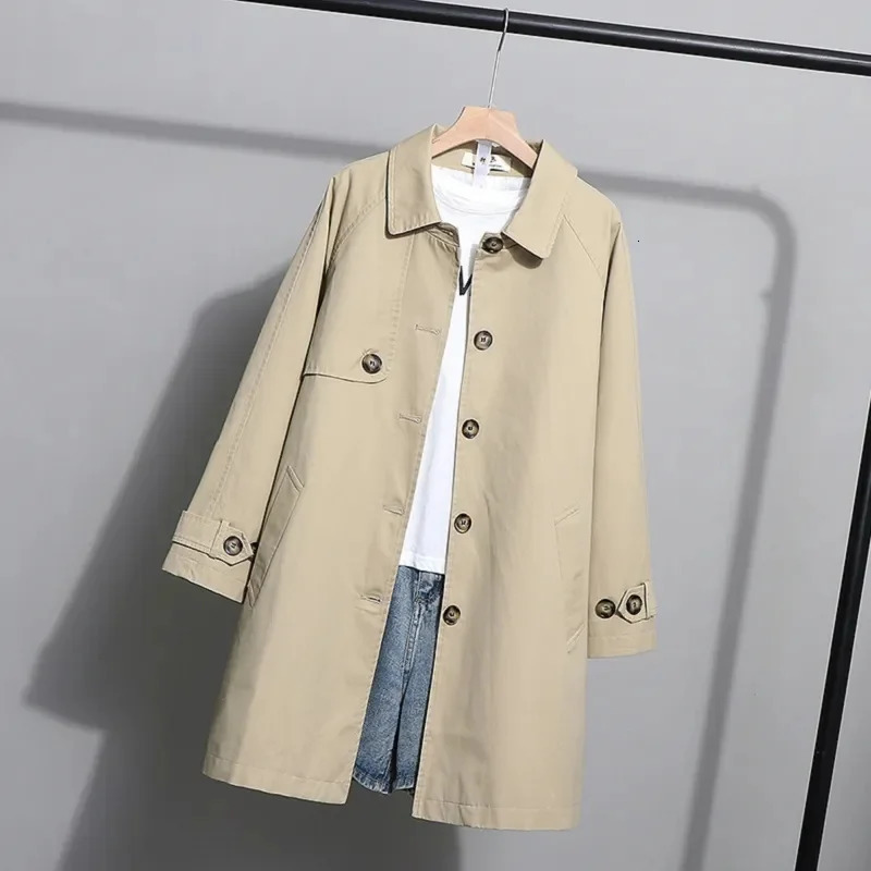 Spring Autumn Trench Coat Womens Fashion Korean Single breasted Loose Medium length Windproof Top 250409