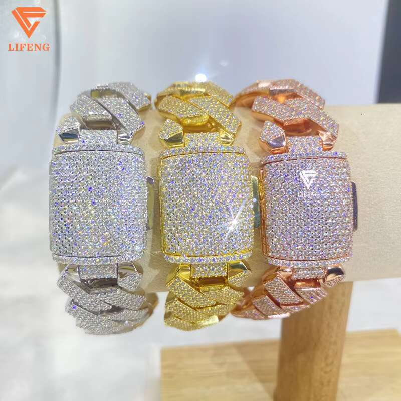 Lifeng Jewelry 20mm 4rows VVS Moissanite Cuban Link Chain Bracelet Sterling SIlver Diamond Hiphop Moissanite Cuban Chain for Men