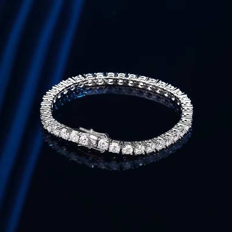Fine 4mm Moissanite Bracelet for Men and Women Couples S925 Sterling Silver Moissanite Tennis Bracelet