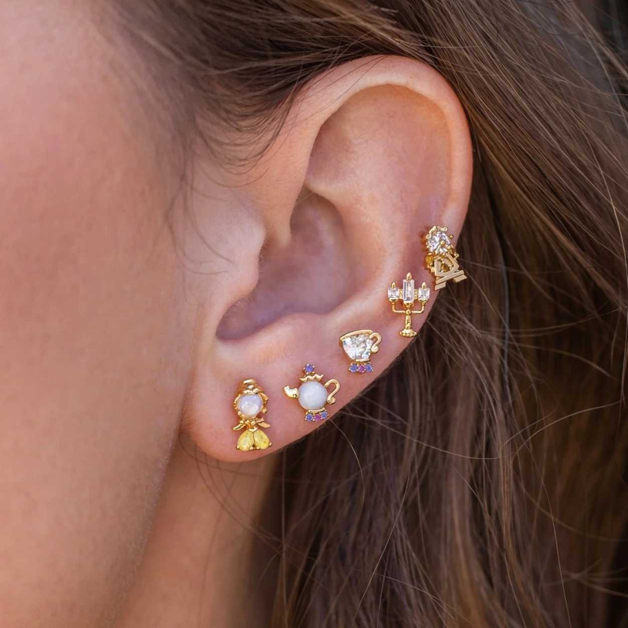 New ins Cute Cartoon Princess Earrings Set For Women Girl Fashion Vintage Colorful Zircon Stud Earring Wholesale Jewelry Gift Z250408