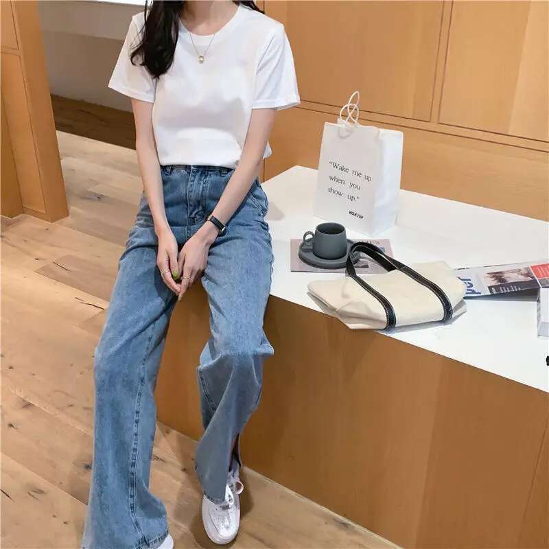Solid Women Short Sleeve T Shirt Cotton O Neck Loose Black White Basic Thin Tops Fashion Haruku Casual Outer Wear T-Shirts