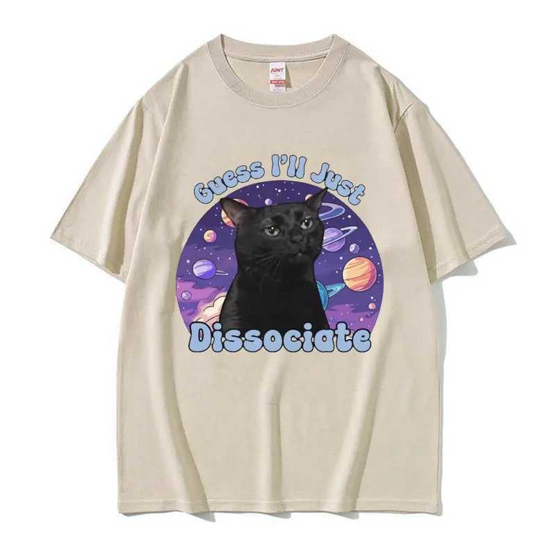 Black Cat Funny Meme Graphic T-shirt Summer Mens Casual Short sleeved T-shirt 100% Cotton Oversized T-shirt TopXJ250409