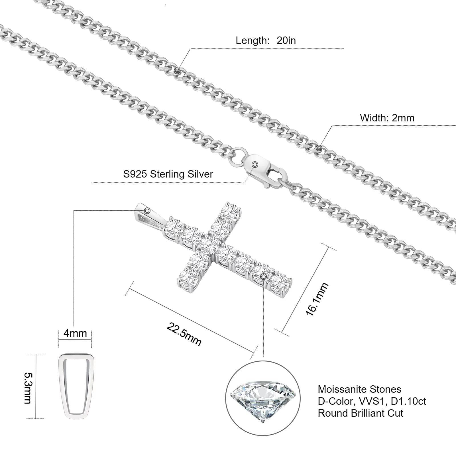 Shiny Cross Diamond Necklaces 14K Gold Plated S925 Cuban Chain 11Carat Moissanite Sterling Silver Cross Pendant for Men Women