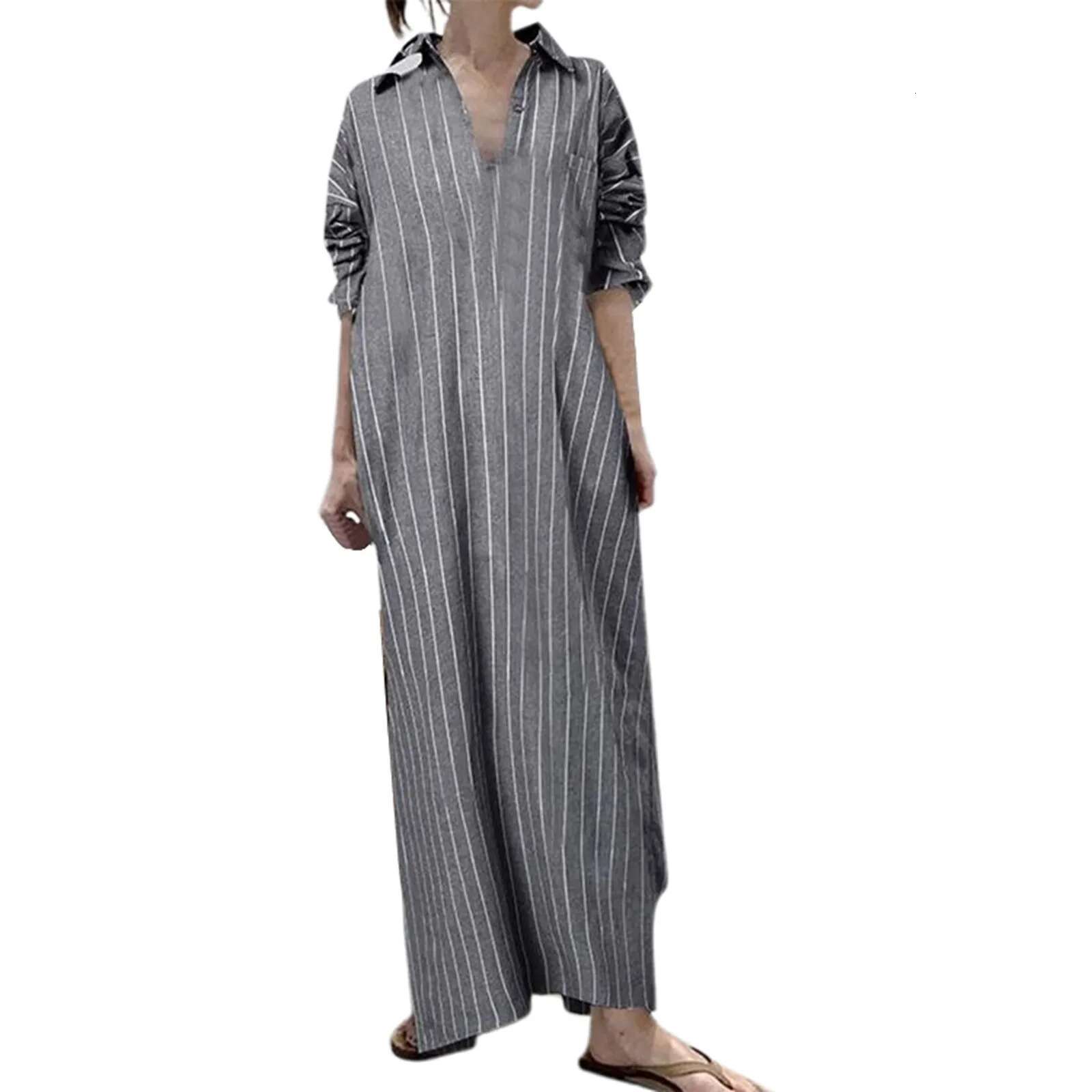 Dongdumaoyi Elegant Outfits Summer Dresses For Women Stripe Cotton Shirt Casual Loose Maxi Formal Occasion Ruffle Dress