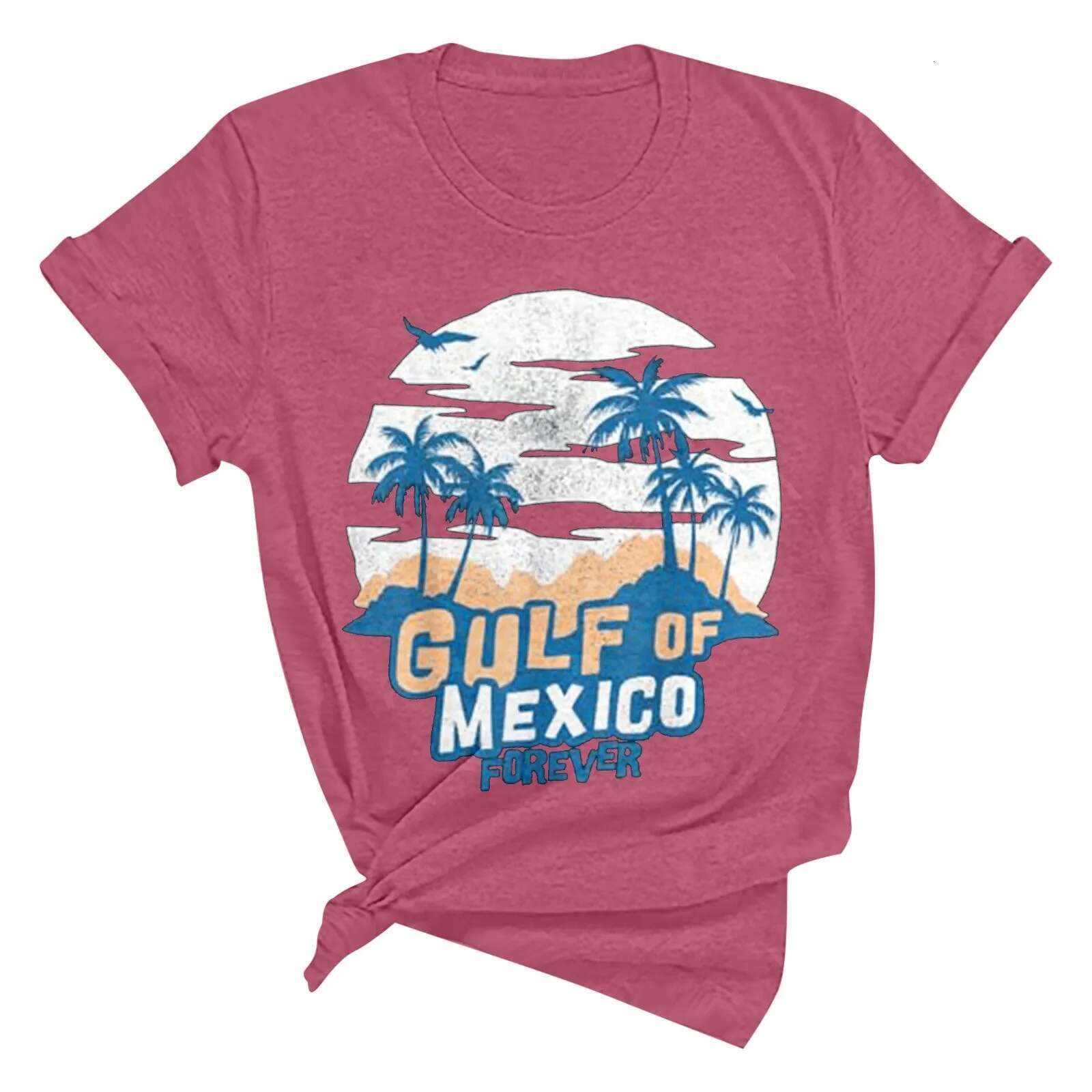 Dongdumaoyi Gulf Of Mexico Forever Tee Shirt For Women Printed T Shirts S Letter Print Round Neck Short Sleeve Top Summer Shirt