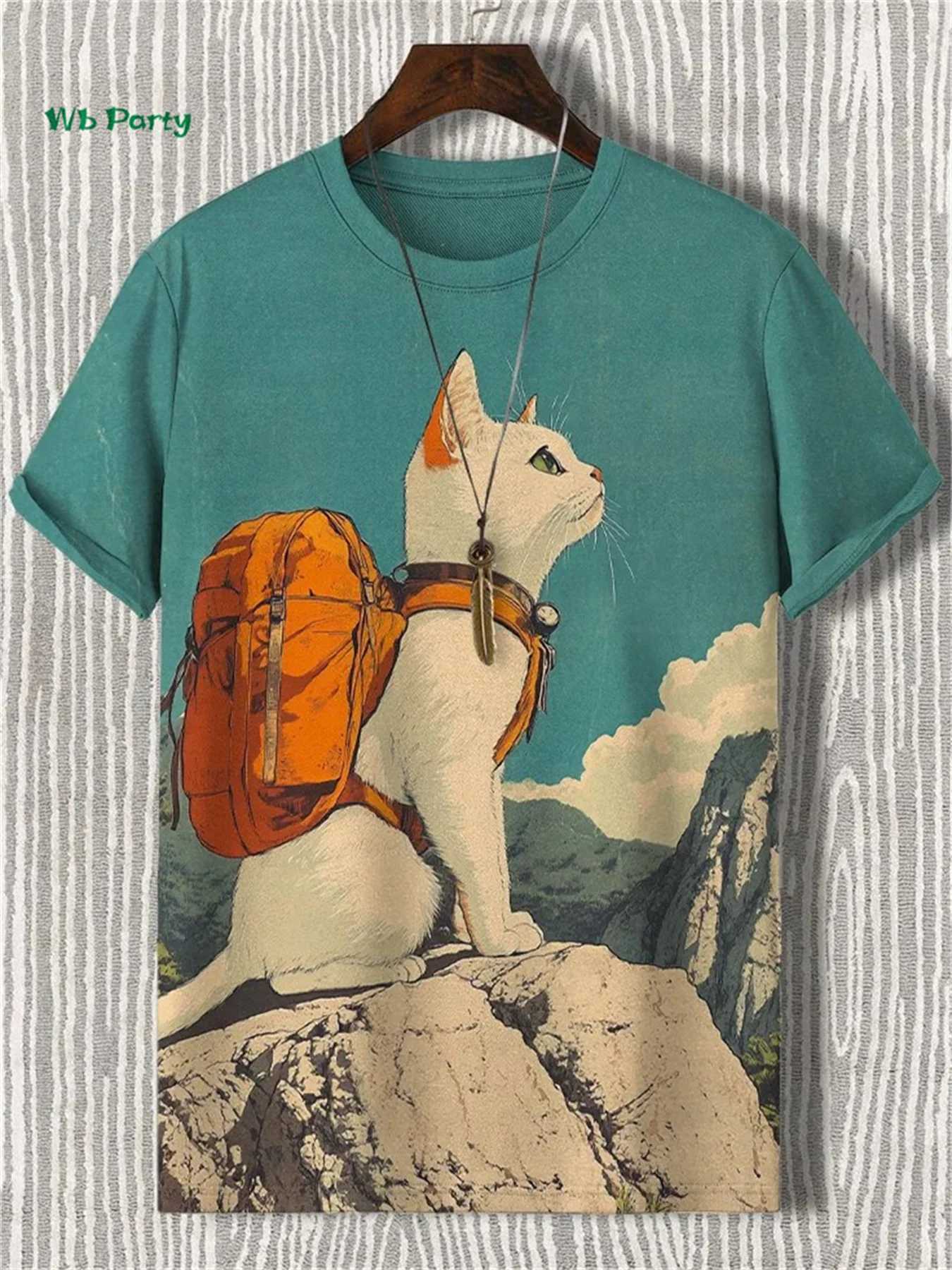 Cat pattern mens T-shirt 3D printed interesting animal short sleeved T-shirt oversized top summer daily outdoor casual mens clothingXJ250409