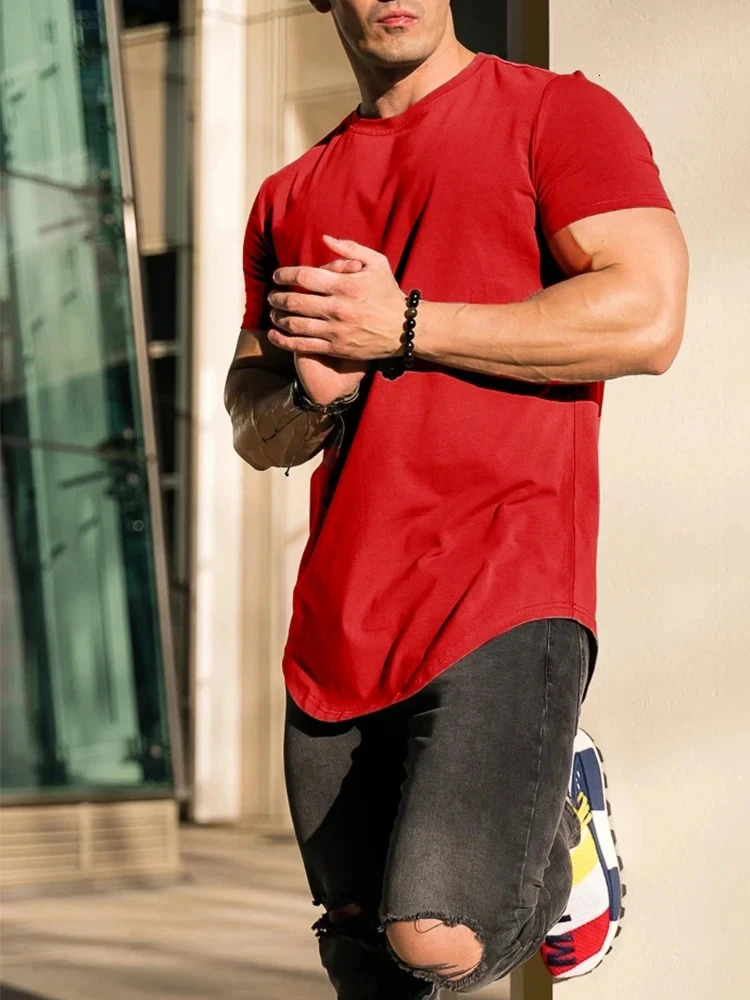 Muscle Fitness Tshirt Summer Mens Sports Training Short Sleeve High Quality Cotton Shirt Top 250409